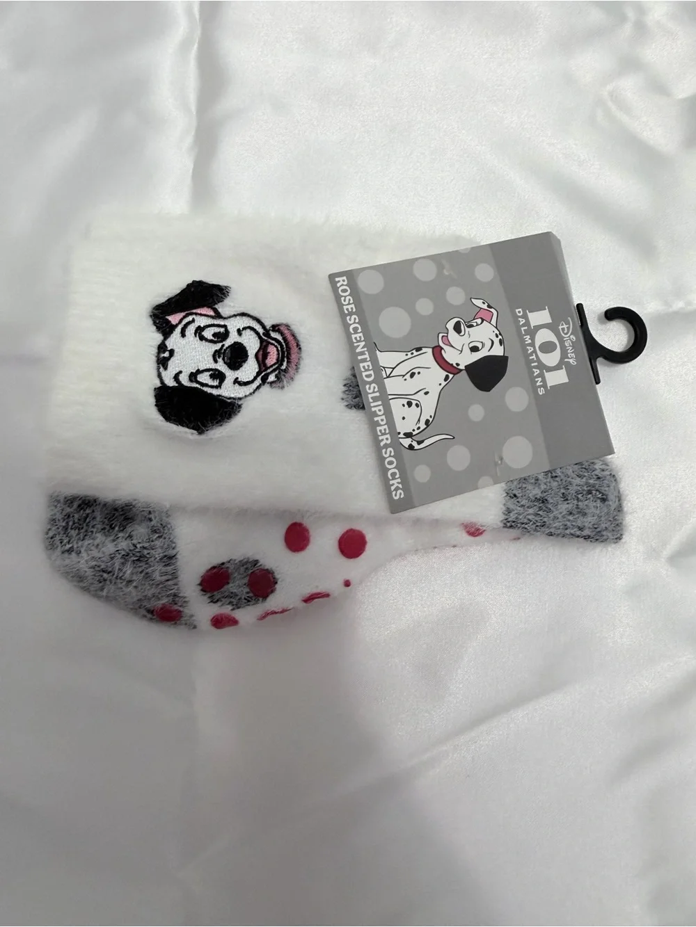 Disney 101 Dalmatians White, Gray & Pink Fuzzy Slipper Socks